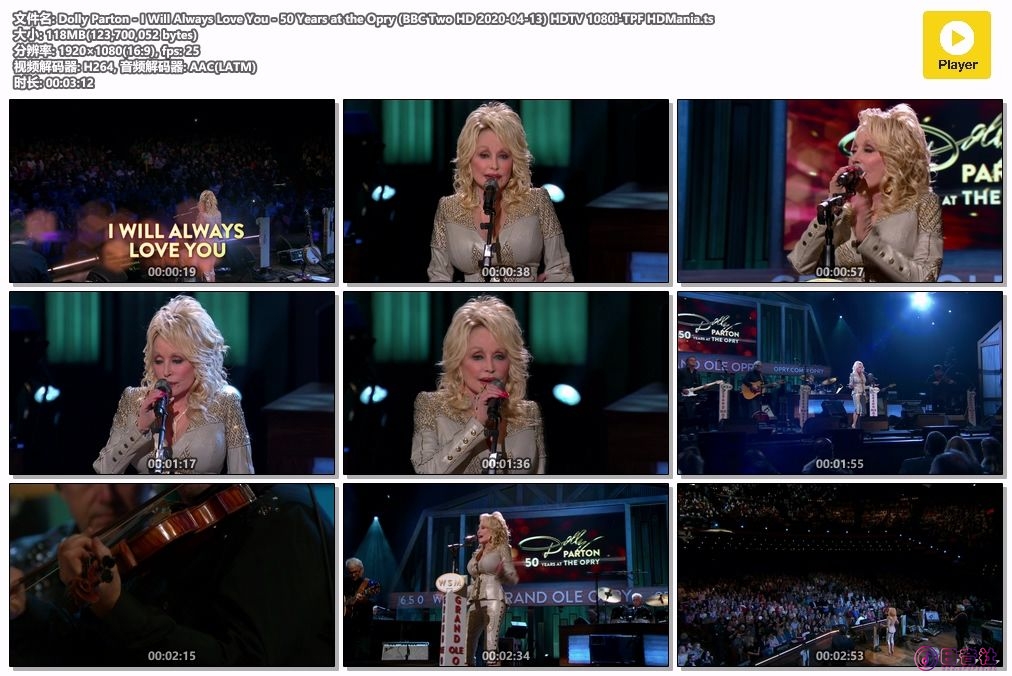 【HDTV】Dolly Parton - I Will Always Love You - 50 Years at the Opry (BBC Two HD 2020-04-13)